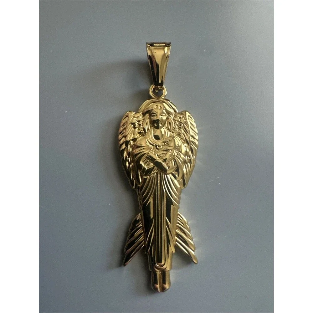 Angel of New Hope Stainless Steel Pendant Religious 24” Chain Jesus Christ Gold